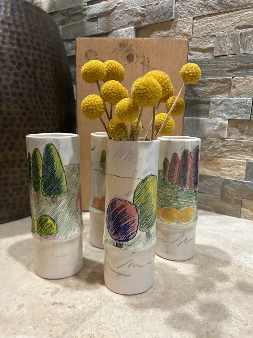 Hand-Painted Ceramic Bud Vase by Cleveland Ohio Artist Ann Caywood Brown (C)